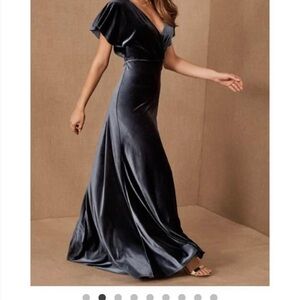 Jenny Yoo Gray Maxi Gown with Asymmetrical One Shoulder